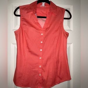 NEW Calvin Klein Sleeveless Orange White Striped Button-down Shirt